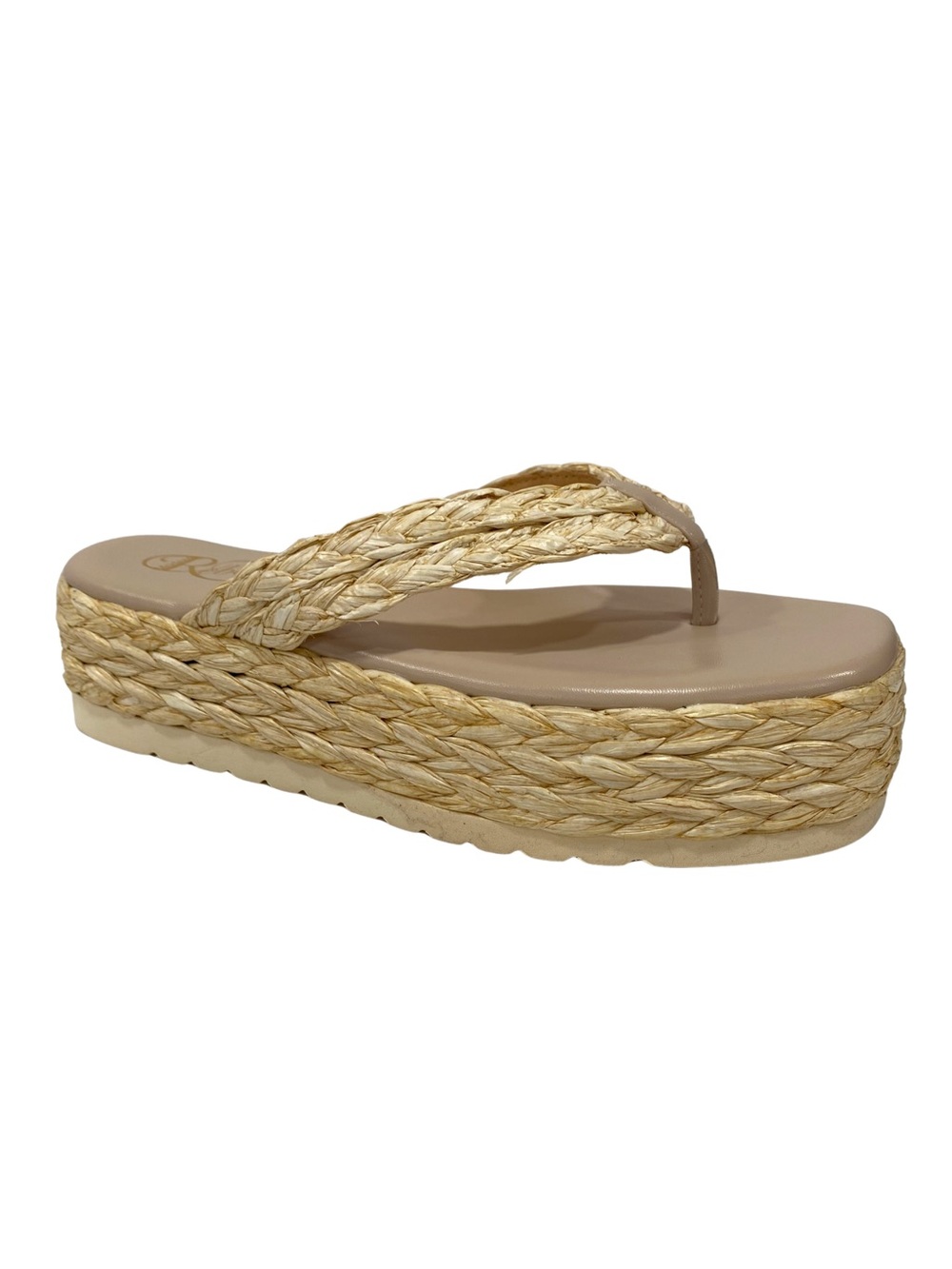 NIB Neutral Beige Espadrille Platform Wedge Flip Flop Sandals Women’s 8